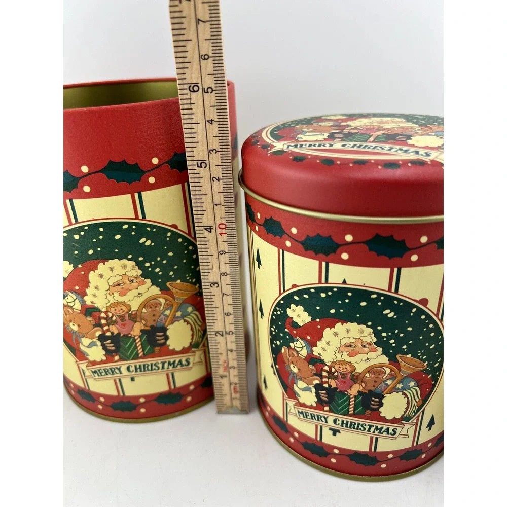 Vintage Holiday Merry Christmas Santa Tin‎ Set of 3